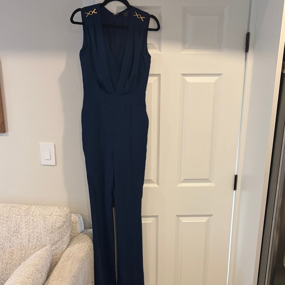Marciano Navy Sleeveless Jumpsuit with Gold Shoulder Hardware